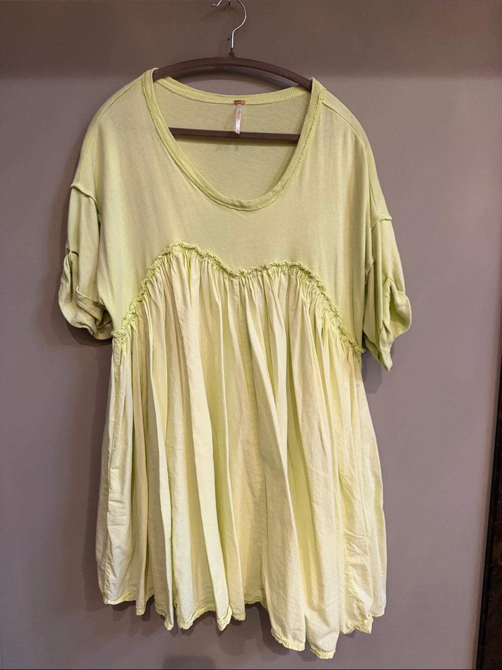 Free People Pale Lime Tiered Short Sleeve Tunic